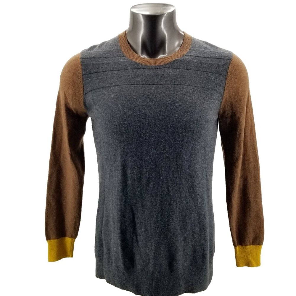 TOAD & CO Color Block Trillium Lambswool Crew  Womans Sweater Brown Gray Size XL